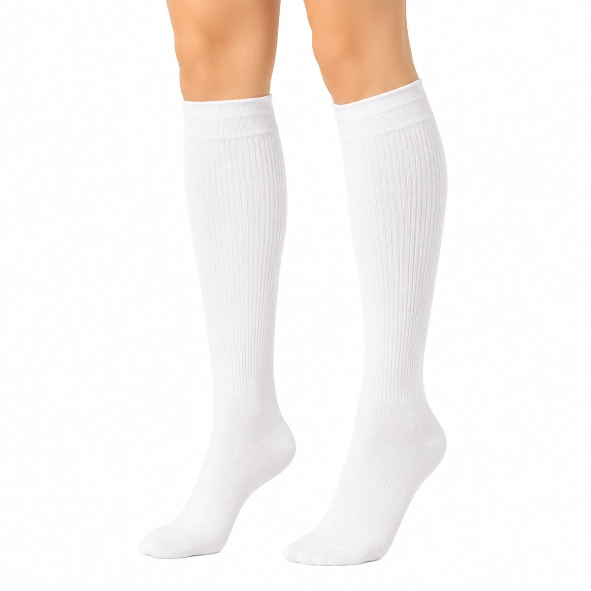 Calze al ginocchio 39-42 bianche a coste in maglia stile sportivo