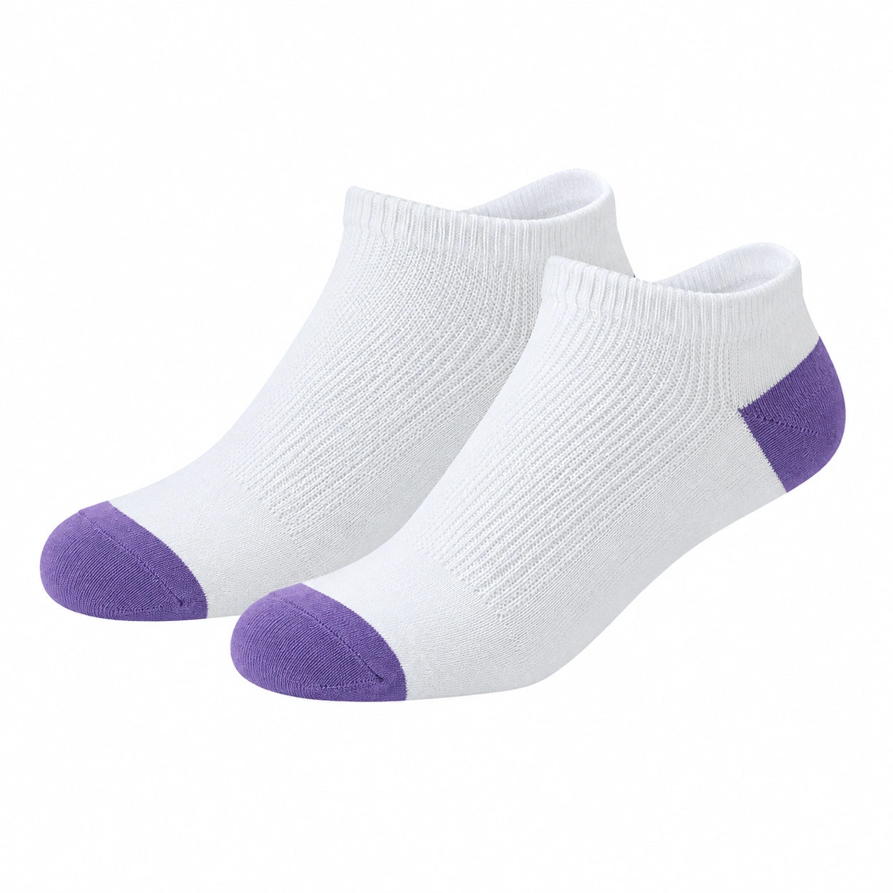 Calzini alla caviglia 43-46 in tessuto bianco e viola a coste