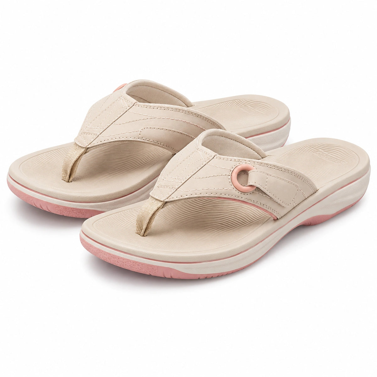 Ciabatte infradito taglia 42/43 beige e rosa in materiale sintetico con suola sagomata
