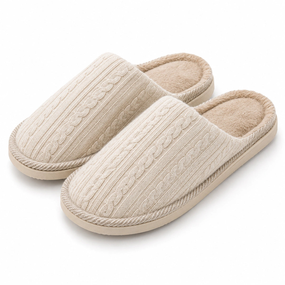Pantofole 36/37 in tessuto beige - imbottite a maglia per interno