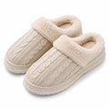 Pantofole da donna 40/41 in tessuto beige con bordo effetto pelliccia - suola antiscivolo per interno