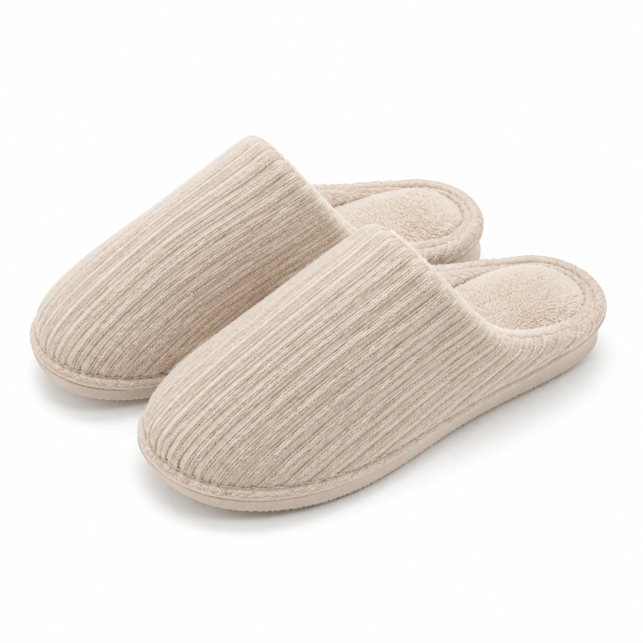 Pantofole da casa 40/41 in tessuto a coste beige con suola flessibile
